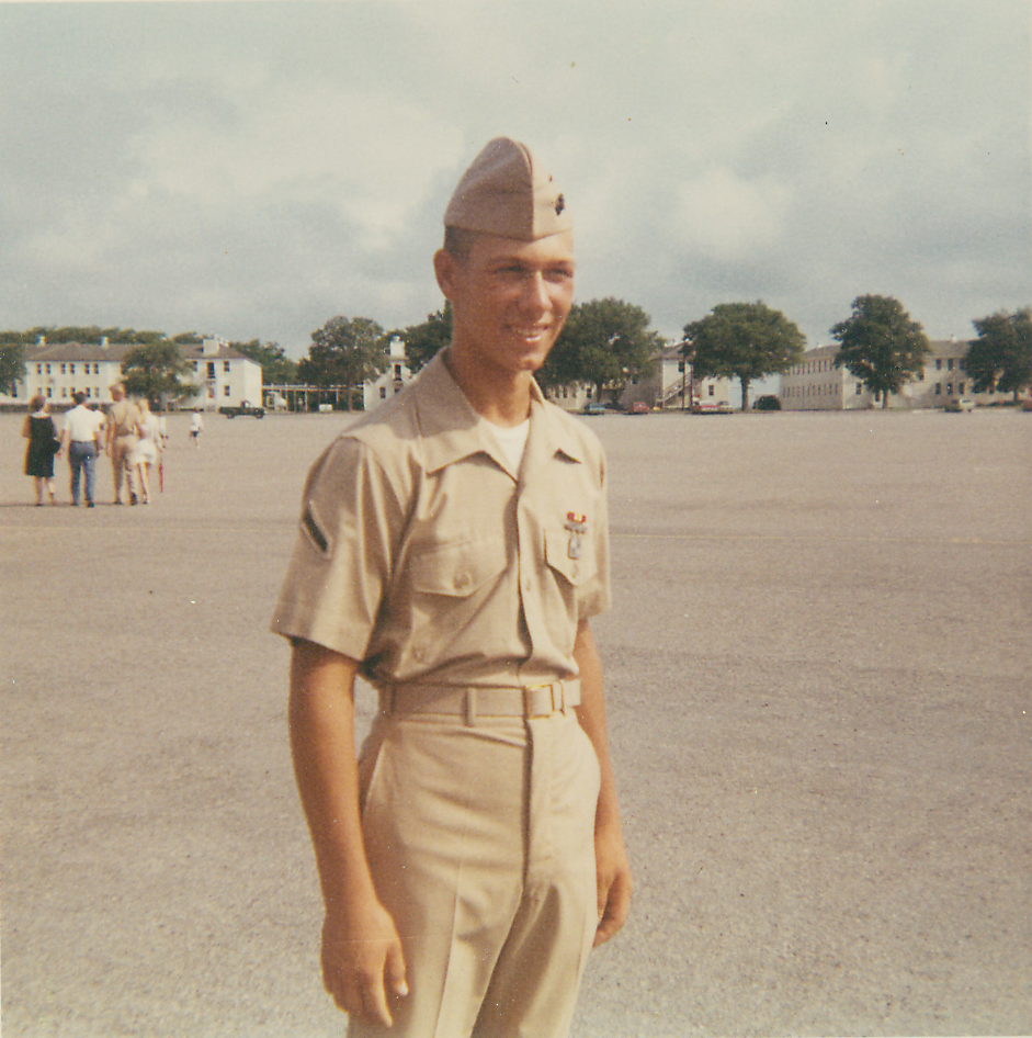 PFC (Private First Class) Charles Oropallo on the parade deck just after his graduation from the Marine Corps Recruit Depot in Parris Island, South Carolina